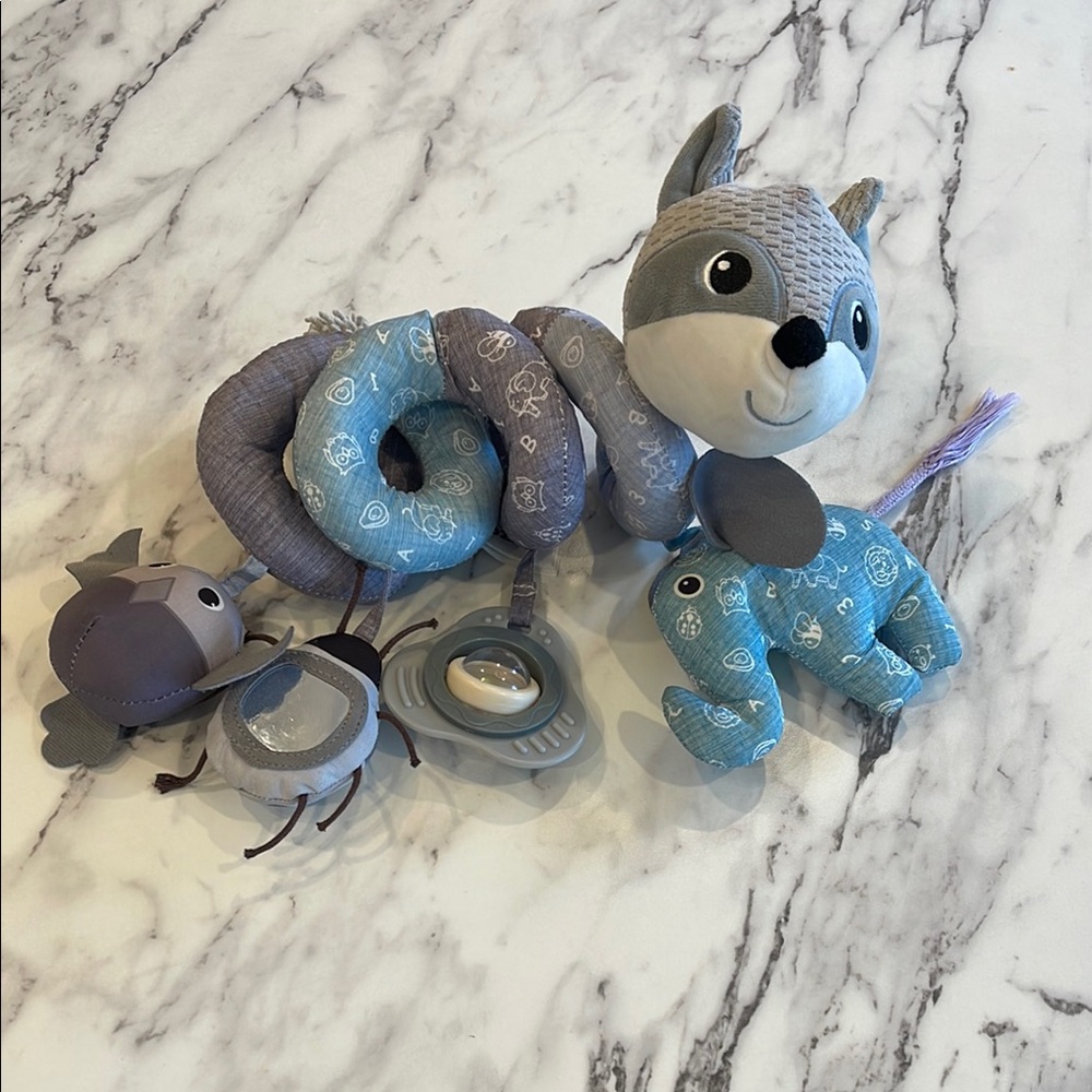 Plush Animal Spiral Activity Toy - Blue and Gray - Car Seat Toy